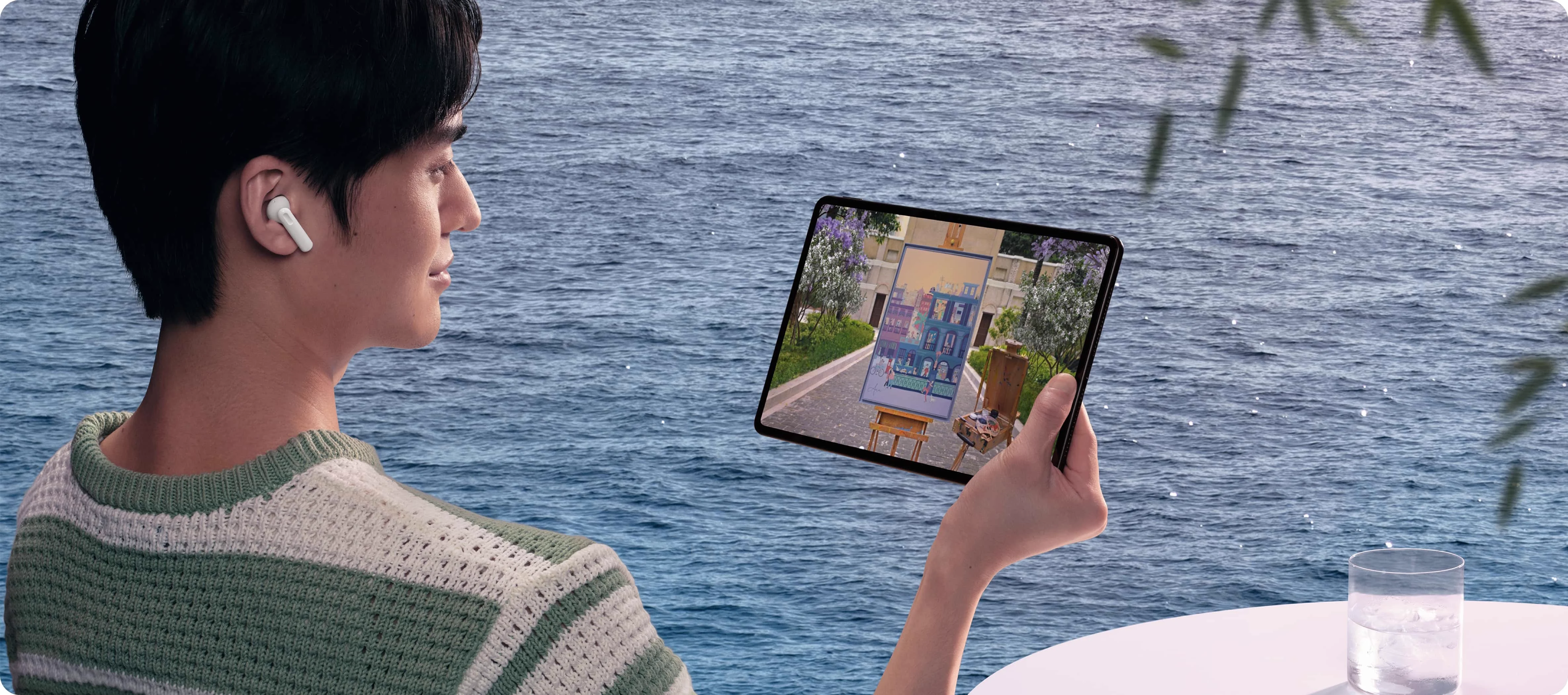 A man watching a video on a tablet
