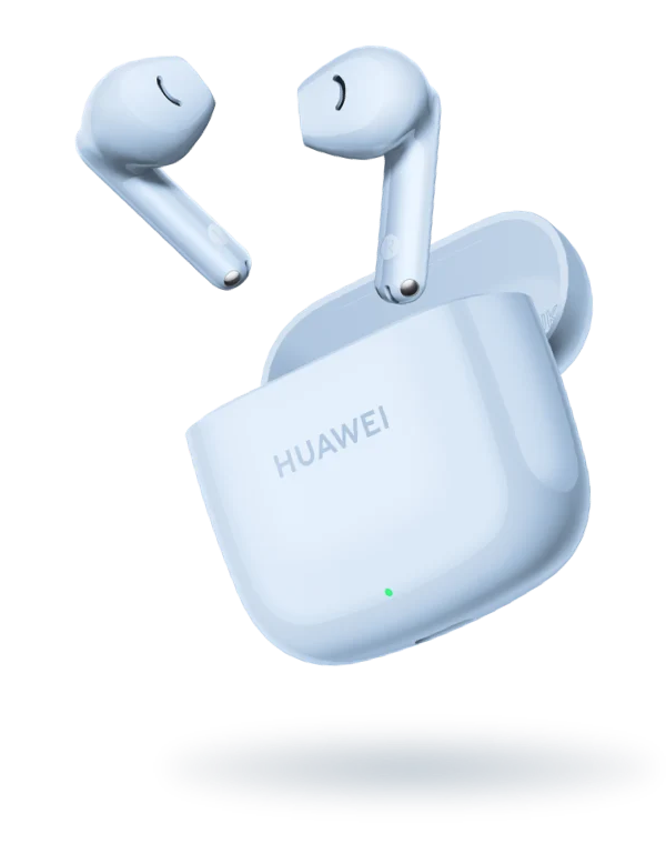 The Blue case and earbuds