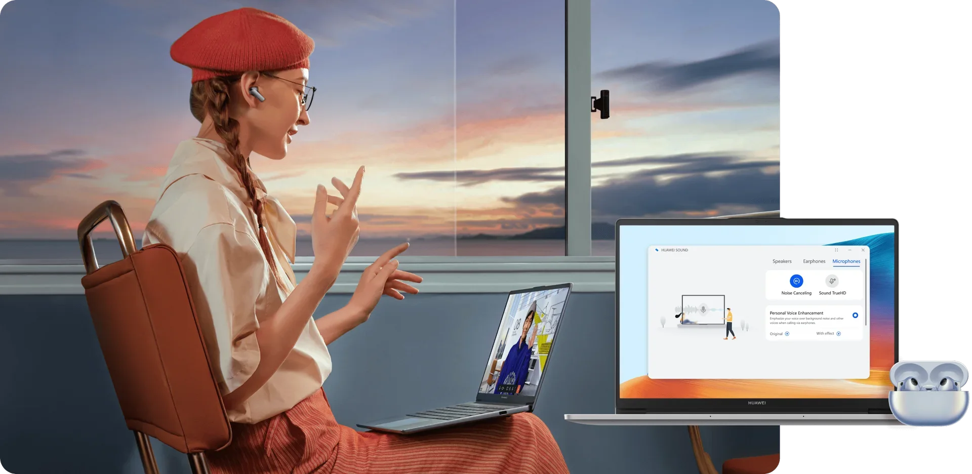 A video call on wireless earbuds
