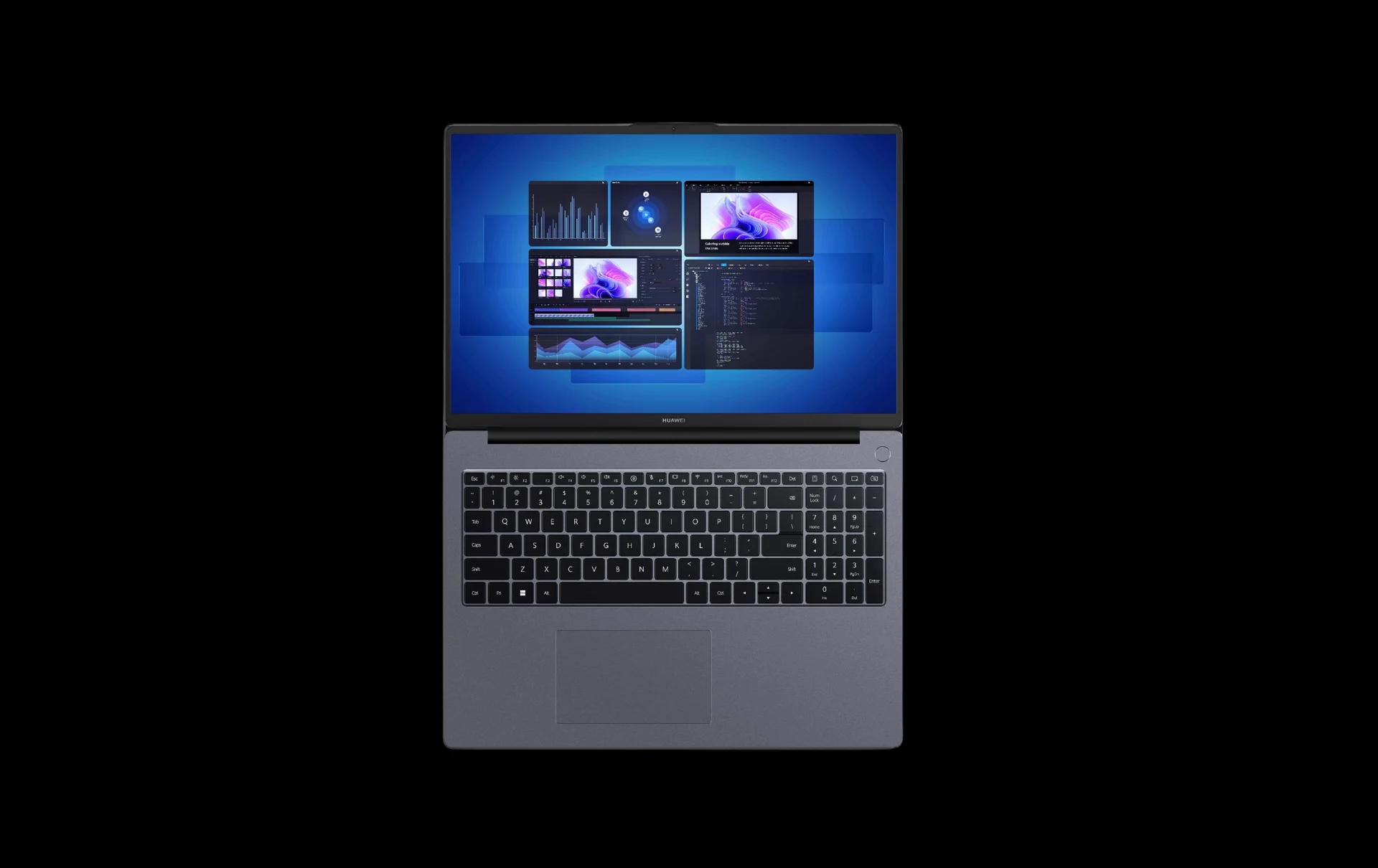 The laptop with work windows open