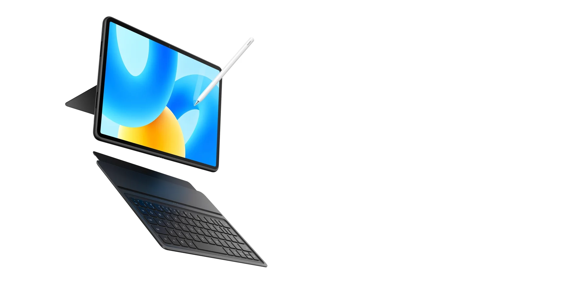 The tablet with a keyboard and stylus