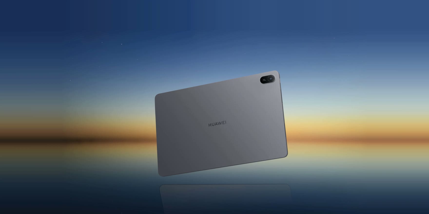 HUAWEI MatePad SE 11" in Nebula Gray against a sunset sky
