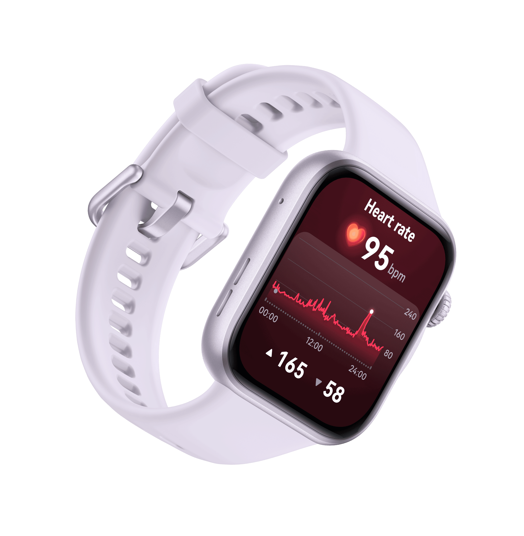 Violet watch showing a heart rate chart